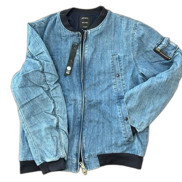 10.Deep Stone Wash Denim Bomber Jacket Blue Aviator Style Streetwear 3XL NWT - Picture 4 of 7